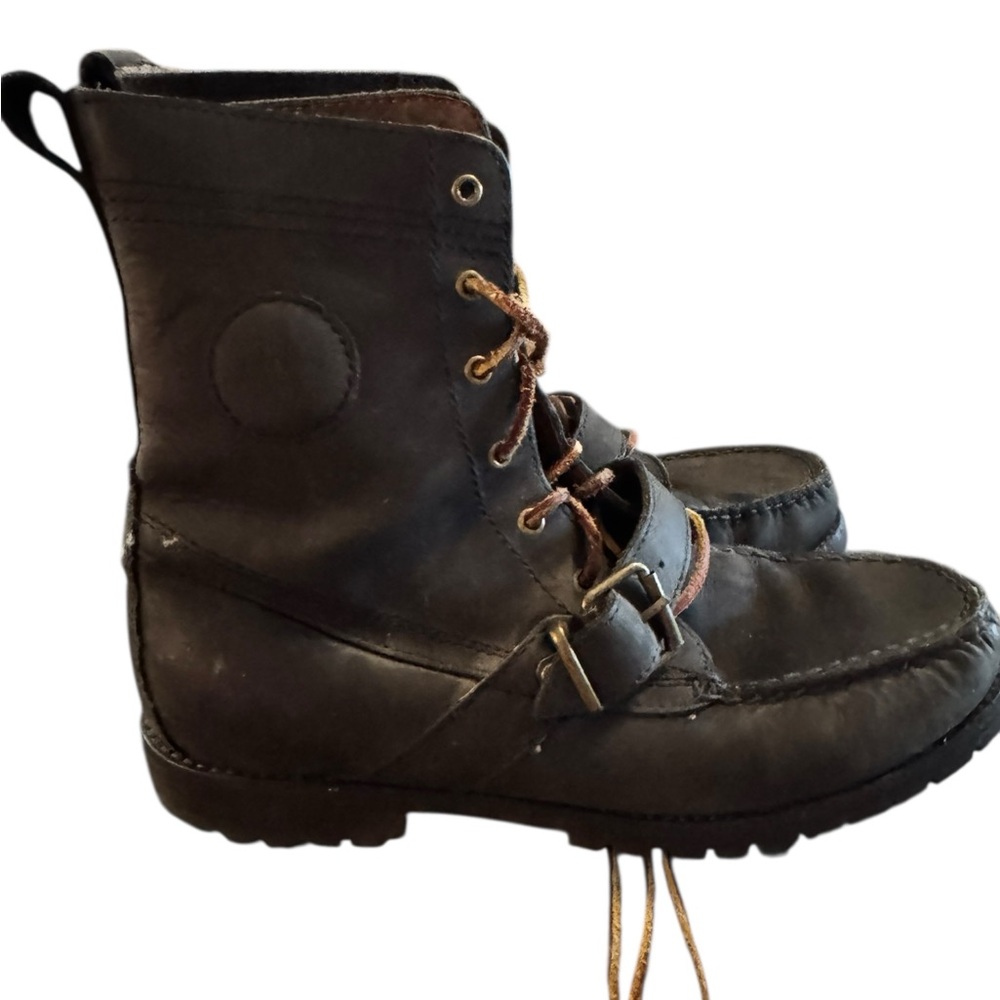 Polo Ralph Lauren Black Leather Ranger Boots Buckle Lace Up Mens Size 10D
